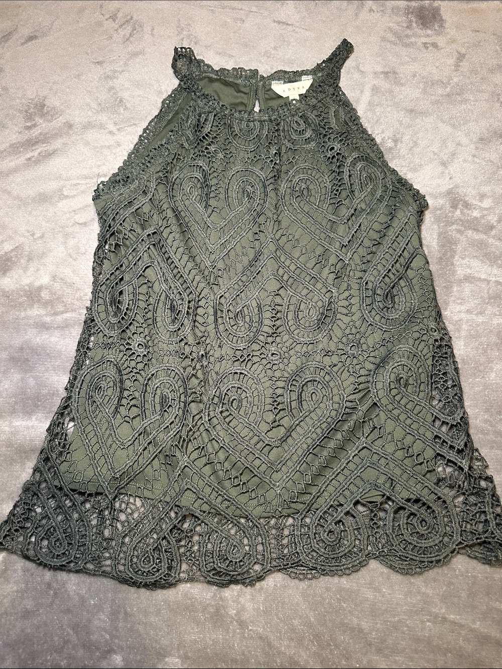 Adiva Olive Green Crochet Halter Camisole